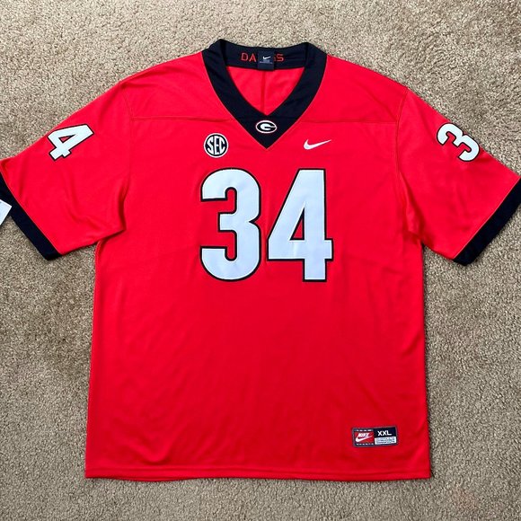 GEORGIA BULLDOGS #34 WALKER Sewn Jersey RED  MEDIUM,  LARGE - Picture 1 of 4